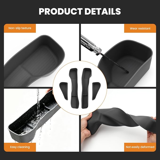 Autorder Door Side Storage Box for 2026 Toyota RAV4 Accessories - 4PCS Waterproof TPE Front & Rear Door Side Pocket Organizer Tray - Black