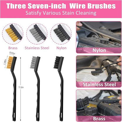 Windshield Cleaner Tool, 17Pcs Car Interior Detailing Kit, Detailing Brush, Towels, Duster, Car Cleaning Kit Interior for RVs, Truck, Trailer (Pink)