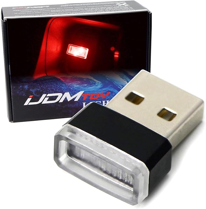 iJDMTOY Brilliant Red USB Plug-in Miniature/Nano LED Car Interior Ambient Accent Lighting Kit