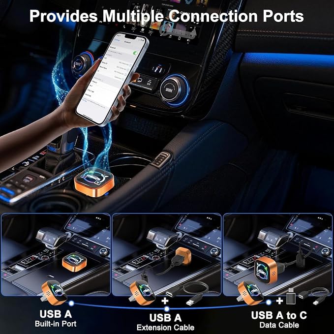 Wireless CarPlay Adapter 4 in 1 Car Screen Mirroring Adapter to Play TV on Car Screen for iPhone & Android, Upgrade Support Airplay&Mirror Link,CarPlay&Android Auto,Wired to Wireless,Plug and Play