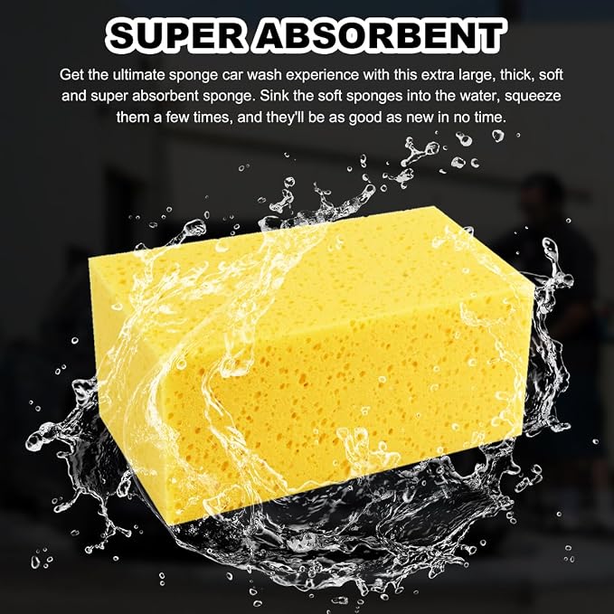 5PCS Car Wash Sponges, 8.5"×4.4"×3.5" Large Extra Soft Coral Non Scratch Sponge, Car Cleaning Cellulose Sponge Thick Foam Pad for Washing Window Sensitive Surfaces (Yellow)