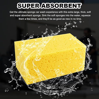 5PCS Car Wash Sponges, 8.5"×4.4"×3.5" Large Extra Soft Coral Non Scratch Sponge, Car Cleaning Cellulose Sponge Thick Foam Pad for Washing Window Sensitive Surfaces (Yellow)