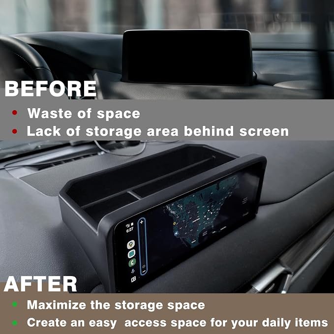 Muslogy Dash Storage Box Behind Screen Center Console Organizer Compatible with Mazda CX5 CX-5 Accessories 2022-2025 Sunglasses Holder Dashboard Insert Tray ABS Interior Secondary Accessories