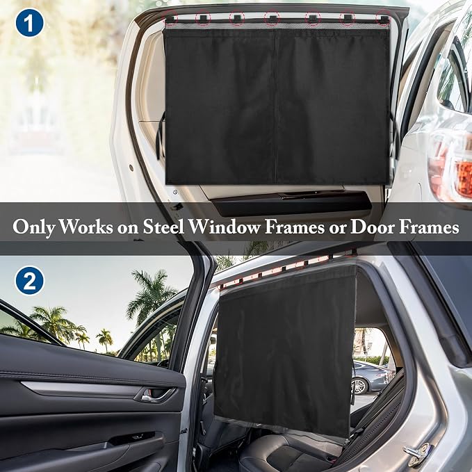Car Window Shades, 2 Pack Car Sun Shade for Baby, Double Layer & Fully Open, Magnetic Back Window Curtain, Sun Shade Covers Privacy Screen