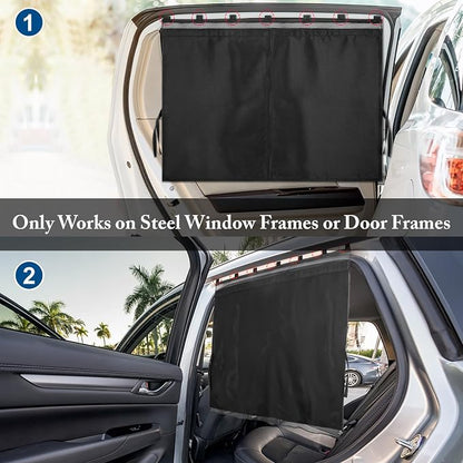 Car Window Shades, 2 Pack Car Sun Shade for Baby, Double Layer & Fully Open, Magnetic Back Window Curtain, Sun Shade Covers Privacy Screen