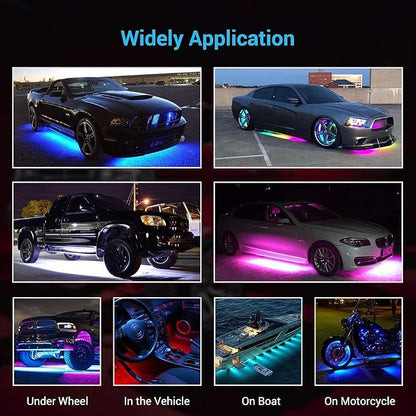 Yielinth Car Underglow Lights, Exterior LED Strip Lights with App and RF Remote Control, 16 Million Colors Underglow Kit for Car, 4 Pieces
