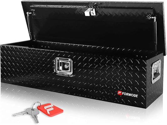 FORWODE 39 Inch Aluminum Truck Tool Box Lockable Truck Bed Tool Box Waterproof Truck Bed Storage Box with Gas Struts & Side Handle Truck Tool Chest for Pickup, Truck Bed, RV, Trailer & Garage (Black)