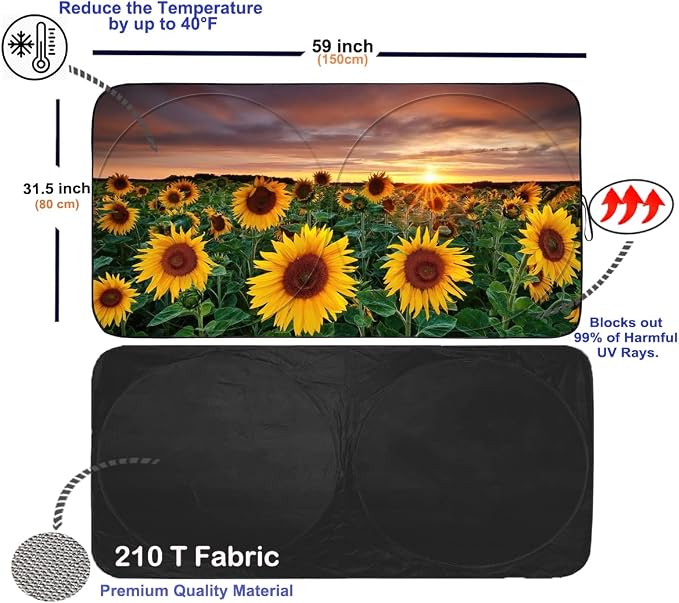 Gven Windshield Sun Shade for Car, Foldable Sunflower Vehicle Sun Visor Shade for Car Windshield Sunshade Heat Reduction Blocks UV Rays for Pickup Truck SUV (Sunflower, S)