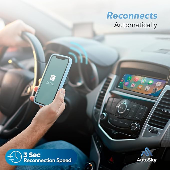 Wireless CarPlay Adapter - Fastest 5Ghz - AutoSky - Plug and Play - USB-C and USB-A Cables - Wired CarPlay Required