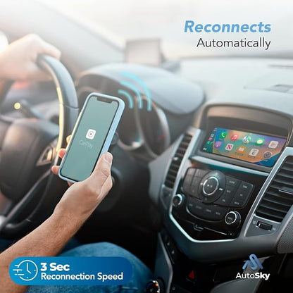 Wireless CarPlay Adapter - Fastest 5Ghz - AutoSky - Plug and Play - USB-C and USB-A Cables - Wired CarPlay Required