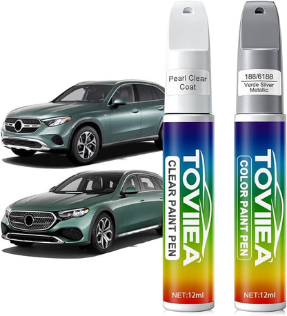 Verde Silver Metallic(188/6188) Touch Up Paint Compatible with Mercedes-Benz,2-In-1 Car Scratch Remover Pen,Car Paint Scratch Repair Kit for Scratches,Chips & Nicks,2-PCS SET
