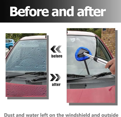 Car Windshield Cleaning Tools, Expandable Car Window Cleaner kit with 4 Reusable Microfiber Pads, 2 Spray Bottles, Windshield Cleaning Wand Tool, Auto Interior Dust Brush, for Trucks, SUVs, RVs etc