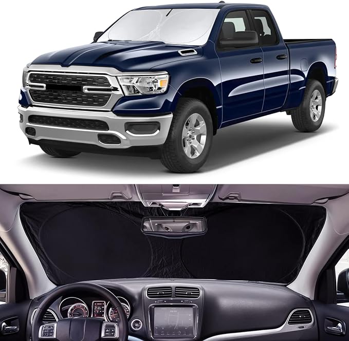 Sun Shade for 2011-2018 Dodge Ram 1500 Crew Cab,Mega Cab Pickup, 2Dr Regular Cab,4Dr Quad Cab Sunshade Windshield Cover Custom Fit Ram 2500 Sun Visor Front Window Shield Car Accessories