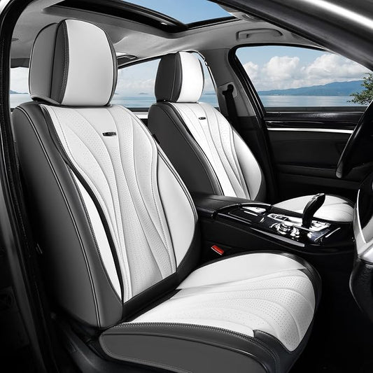 Coverado Front Seat Covers, 2 Pack Leather Seat Cover for Cars, Waterproof Seat Covers, Front Seat Car Seat Protectors, Driver Car Seat Cushions Universal Fit for Most Vehicles, Gray&White