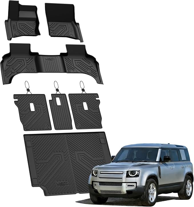 LASFIT Floor Mats for Land Rover Defender 110 2020-2026(Fit 5 Seats), All-Weather Protection TPE Car Mats 2 Rows Floor Liners & Seatback Mats & Trunk Full Set for Defender 110 Accessories, Black