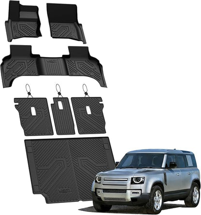 LASFIT Floor Mats for Land Rover Defender 110 2020-2026(Fit 5 Seats), All-Weather Protection TPE Car Mats 2 Rows Floor Liners & Seatback Mats & Trunk Full Set for Defender 110 Accessories, Black
