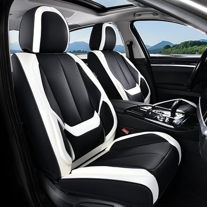 Coverado Seat Covers, Car Seat Covers Front Seats, Leather Seat Covers for Cars, Car Seat Protector Waterproof, Black Car Seat Cushion, Front Carseat Cover Universal Fit for Most Cars White