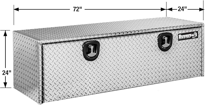 Buyers Products 1705147 Diamond Tread Aluminum Topsider Truck Box with Lockable T-Handle Latch, 24 x 24 x 72 Inch, Truck Storage and Organizer, Made in the USA, Silver
