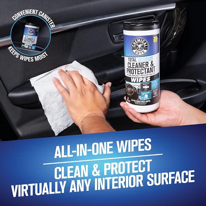 Chemical Guys Total Interior Cleaner & Protectant Canister Wipes, Great for Cars, Trucks, SUVs, RVs, & More (30 Ct) - PMWCSPI22030