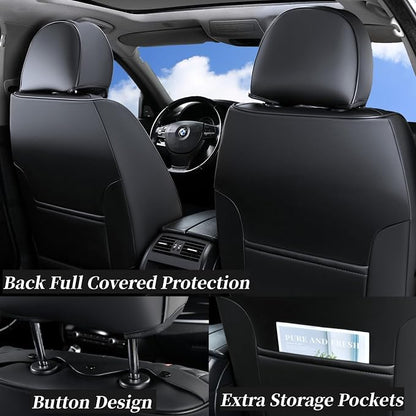 Coverado Car Seat Covers Full Set, Front Seat Cover and Back Seat Covers for Cars, Faux Leather Waterproof Seat Covers, Car Seat Protectors, Automotive Seat Covers Universal for Most Vehicles Black