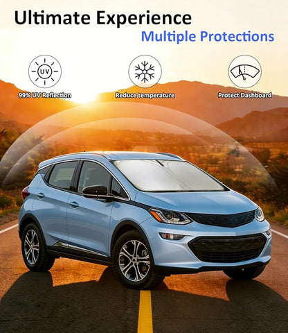 Windshield Sun Shade for 2017-2023 Chevy Bolt Accessories, Car Front Window Sun Visor Protector & Heat Shield | 240T Sunshade Protection Blocks UV Rays Keep Your Car Cooler