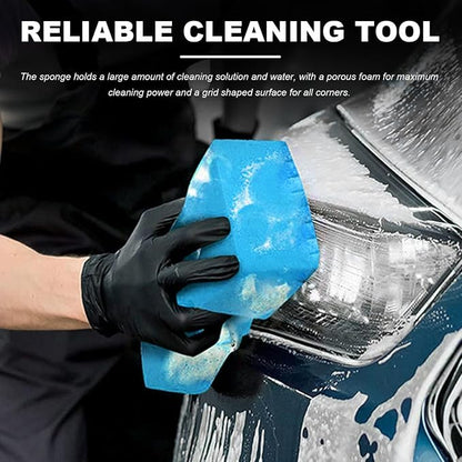 Car Wash Sponge, Large Scratch-Free Cross Cut Sponge for Soap and Rinseless Washing, Durable Ultra Soft Foam Grid Extra Absorbent Car Cleaning Sponge Pad, Car Accessories (Sky Blue)