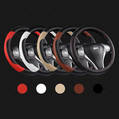 Leather Car Steering Wheel Cover, Non-Slip Car Wheel Cover Protector Breathable Microfiber Leather Universal Fit for Most Cars(Black)