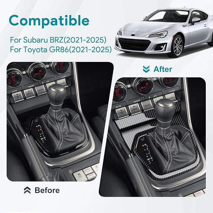 AIRSPEED Hard Carbon Fiber for Toyota GR86 Subaru BRZ 2021 2022 2023 2024 2025 Car Gear Shift Panel Cover Center Console Gearbox Panel Interior Trim Accessories, Black, Automatic Transmission