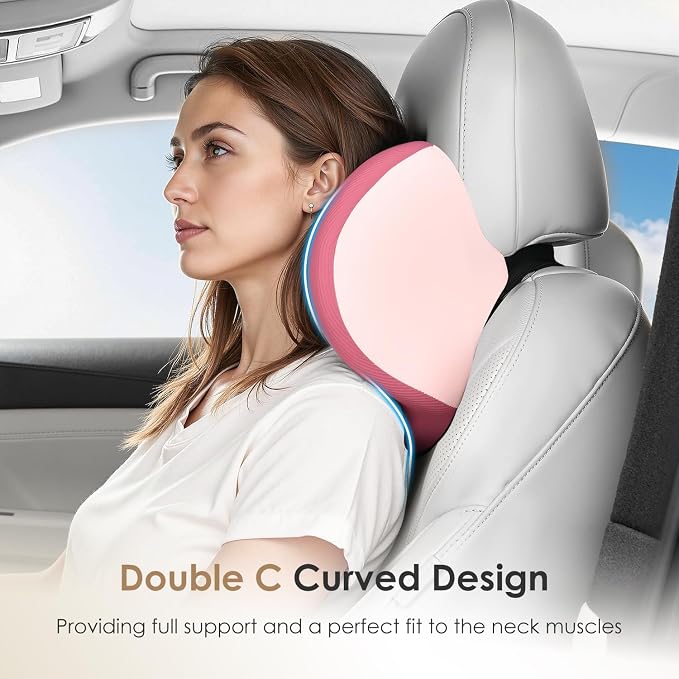 FLORICH Car Seat Cushion & Lumbar Support Pillow & Car Neck Pillow, Ergonomic Memory Foam Driving Seat Cushion for Back & Sciatica Pain Relief, Non-Slip Washable Cushion for Car, Driver, Office-Pink