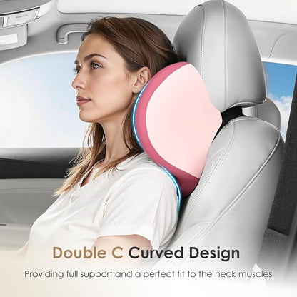 FLORICH Car Seat Cushion & Lumbar Support Pillow & Car Neck Pillow, Ergonomic Memory Foam Driving Seat Cushion for Back & Sciatica Pain Relief, Non-Slip Washable Cushion for Car, Driver, Office-Pink