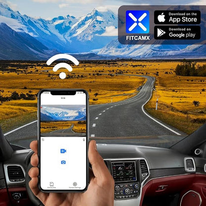 Fitcamx Front 2K+Rear 1080P Dash Cam Adapts for Jeep Grand Cherokee 2018-2021 & SRT (HD2-D7600), OEM Style, Dual HD Video, Built-in WiFi & APP, Loop Recording, G-Sensor, Easy to Operate, 64GB Card