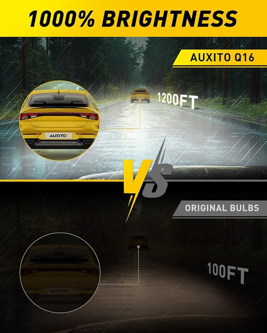 AUXITO H13 Bulb-44000 Lumen 6500K White, OEM Mini Size, Easy Plug & Play Installation, Halogen Fog Light Replacement, Error-Free CANBUS System, Pack of 2