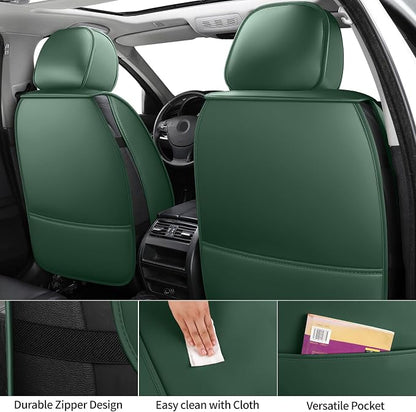 Car Seat Covers Full Set,3D Contoured with Lumbar Support Nappa Leather Automotive Seat Covers for Cars SUV Truck Sedan,Universal Anti-Slip Driver Seat Cover with Backrest Style2 Dark Green