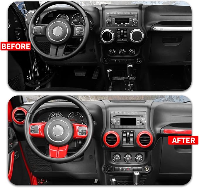 18PCS Full Set Interior Trim Kit for Jeep Wrangler JK JKU 2011-2018 4 Door,Center Console Door Handle Side Outlet Cup Holder Gear Cover Trim (Red)