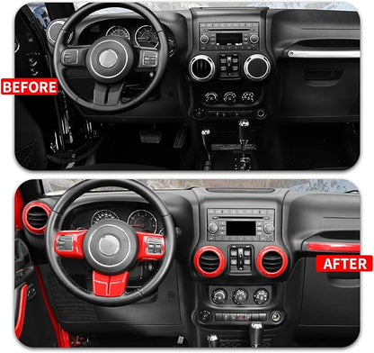 18PCS Full Set Interior Trim Kit for Jeep Wrangler JK JKU 2011-2018 4 Door,Center Console Door Handle Side Outlet Cup Holder Gear Cover Trim (Red)