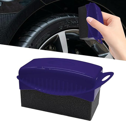 Tire Dressing Applicator, Tire Shine Applicator, Wheel Waxing Wipe Polishing Sponge with Lid, Car Accessories Reusable Wheel Detailing Foam Fit for Vehicle Waxing Polishing Cleaning (Blue)