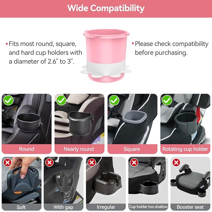 Car Seat Snack Tray: Travel Tray for Kids Carseat Cup Holder with Food Trays, Stroller Snacks Plate for Toddlers, Kid Road Trip Essentials, Pink