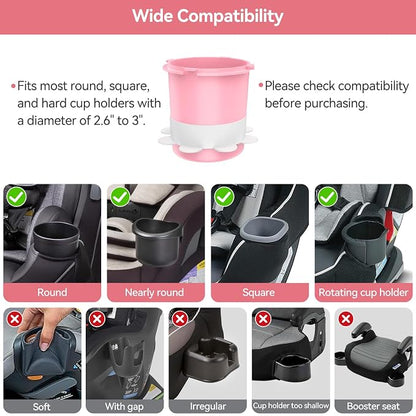 Car Seat Snack Tray: Travel Tray for Kids Carseat Cup Holder with Food Trays, Stroller Snacks Plate for Toddlers, Kid Road Trip Essentials, Pink
