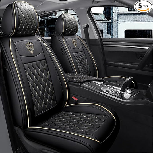 SanQing Car Seat Covers Full Set, Super Luxurious Heavy Universal Duty Waterproof Leather Automotive Vehicle Cover for Cars SUV Pick-up Truck, Non-Slip Seat Car Accessories (Full Set/Black)