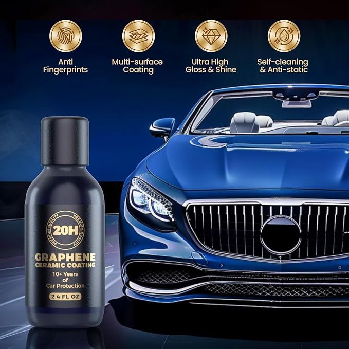 20H Advanced Nano Graphene Ceramic Coating for Cars 70ml (10+ Yrs Protection), Unique UV Technology & Extremely Hydrophobic Car Ceramic Coating Kit for Auto Detailing, Paint & Wheel Protection
