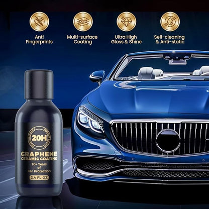 20H Advanced Nano Graphene Ceramic Coating for Cars 70ml (10+ Yrs Protection), Unique UV Technology & Extremely Hydrophobic Car Ceramic Coating Kit for Auto Detailing, Paint & Wheel Protection
