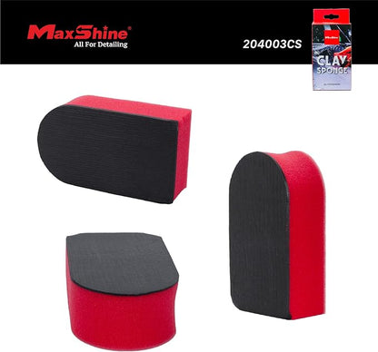 Maxshine Universal Fine Grade Clay Sponge – Reusable Clay Bar Alternative for Paint & Glass Decontamination – Removes Overspray, Tar & Industrial Fallout – Ergonomic Foam Grip for Auto Detailing