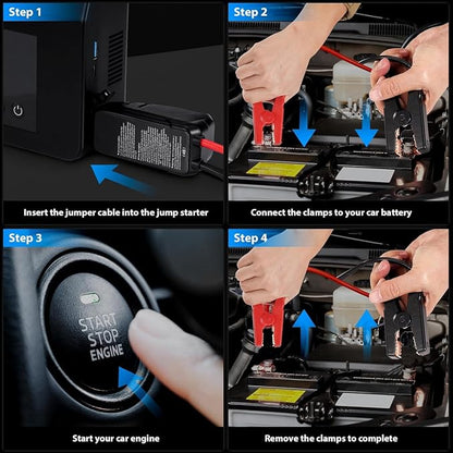 Jump Starter with Air Compressor, 4000A Car Battery Jump Starter(ALL Gas/8.0L Diesel) with 150PSI Tire Inflator 12V Car Battery Jump Power, 15000mAh PowerBank With LED Light, with Type-C Quick Charge.