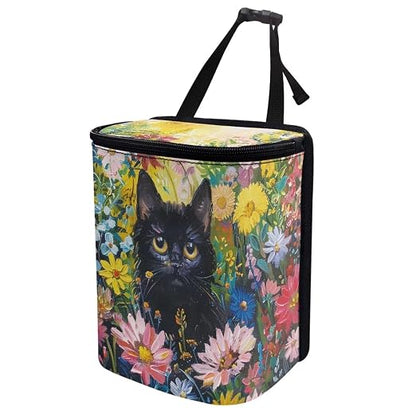 Talayituse Cat Daisy Print Car Trash Can Accessories Organizer Garbage Bag Dustbin Container with Lid Waste Basket Storage Pocket Hanging Large Size Vehicle Trash Bin