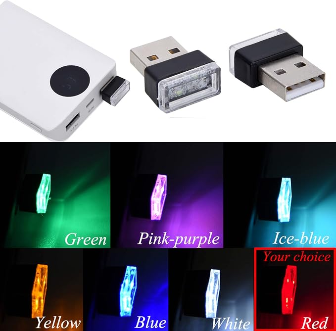 Febrytold 2 Pcs Red Universal Mini USB LED Car Interior Ambient Atmosphere Lights for Car Interior Trunk Ambient Atmosphere