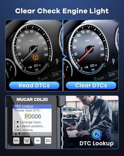MUCAR CDL20 Universal OBD2 Scanner, Check Engine Car Code Reader with Full OBD2 Functions, Vehicle Info/MIL/EVAP/Freeze Frame/DTC Library, Diagnostic Scan Tool for All OBD II & EOBD Cars After 1996