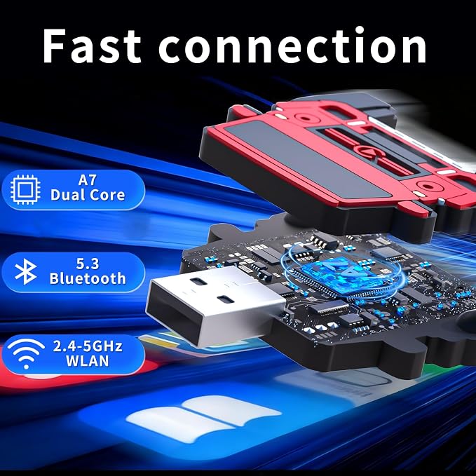 Wireless CarPlay Adapter for iPhone - for Daily Commute & Road Trip, No App Needed, Plug & Play Convert Wired to Wireless, Ultra-Compact 4x4 SUV Design with Low Latency -Red