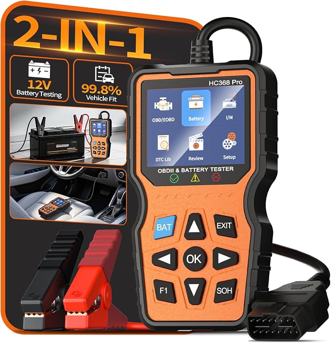 OBD2 Scanner with Battery Tester, 2-in-1 Design 1-Sec Read/Clear Check Engine Code Reader, 12V Car Battery Health & Charging System Analyzer, Universal Auto Diagnostic Tool for 1996+ Cars
