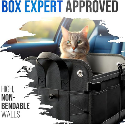 Car Trunk Organizer – Large Collapsible Storage Box with Adjustable Compartments – Heavy-Duty Cargo Organizer for SUV, Truck & Car – Non-Slip Waterproof Trunk Storage Bin for Groceries & Tools