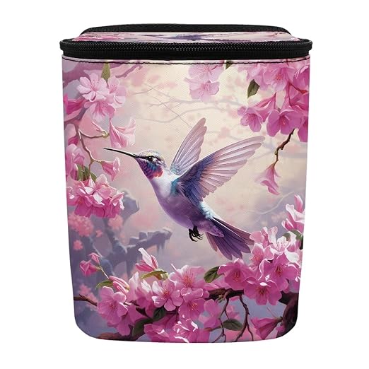 BIGCARJOB Hummingbird Flower Car Trash Bags Hanging Headrest Car Trash Bin for Back Seat,Pink Flower Bird Print Multi-Use Storage Organizer Car Garbage Can,Universal Fit